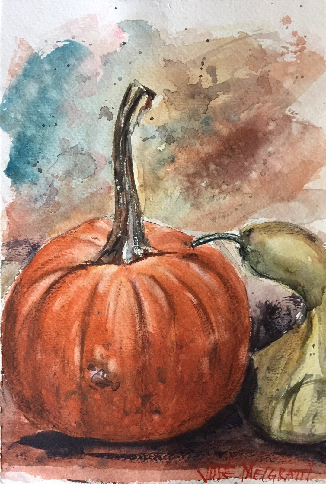 ORIGINAL Watercolor Painting Pumpkins 7.1/2″ X 11″
