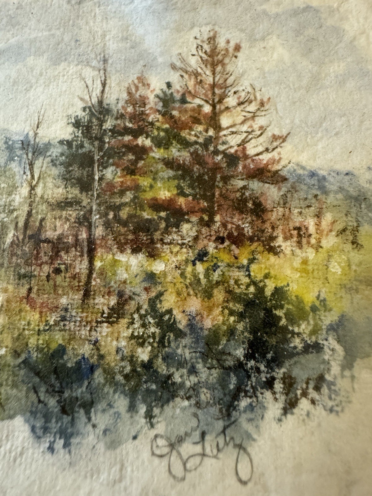 Miniature Watercolor Landscape Signed Painting 3.5×5 Framed w/Conservation Glass