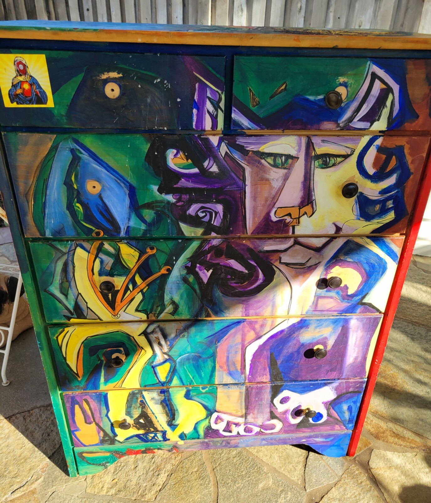 Hand Painted Artist Studio Crafts Chest Mural Graffiti Surreal Art Cubist Disney