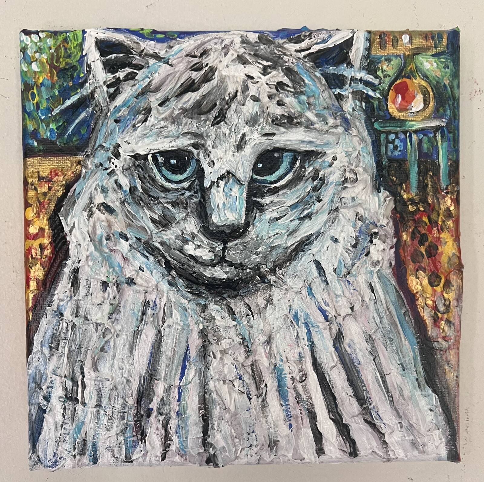Ragdoll white cat texture original Melissa Bollen acrylic one of a kind painting