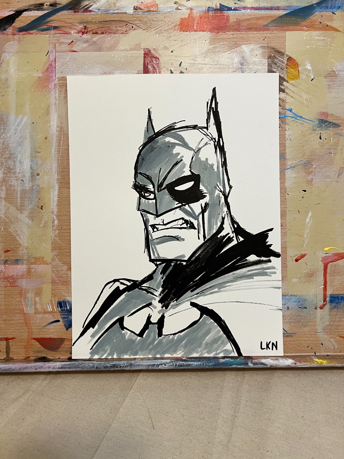 Laeknapes 12×9 Original Abstract Paper Decor Painting Artwork Gritty Batman Art