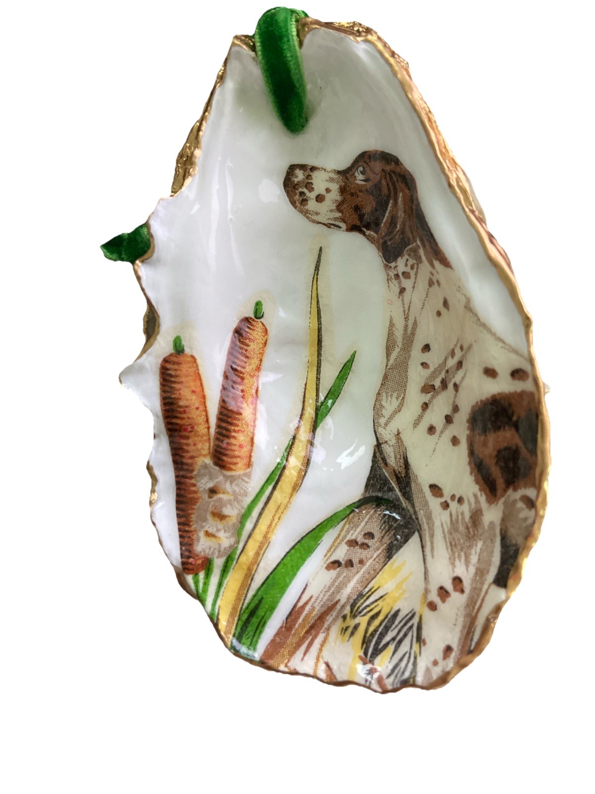 German Short haired Pointer On Oyster Shell Art Hanging Ornament