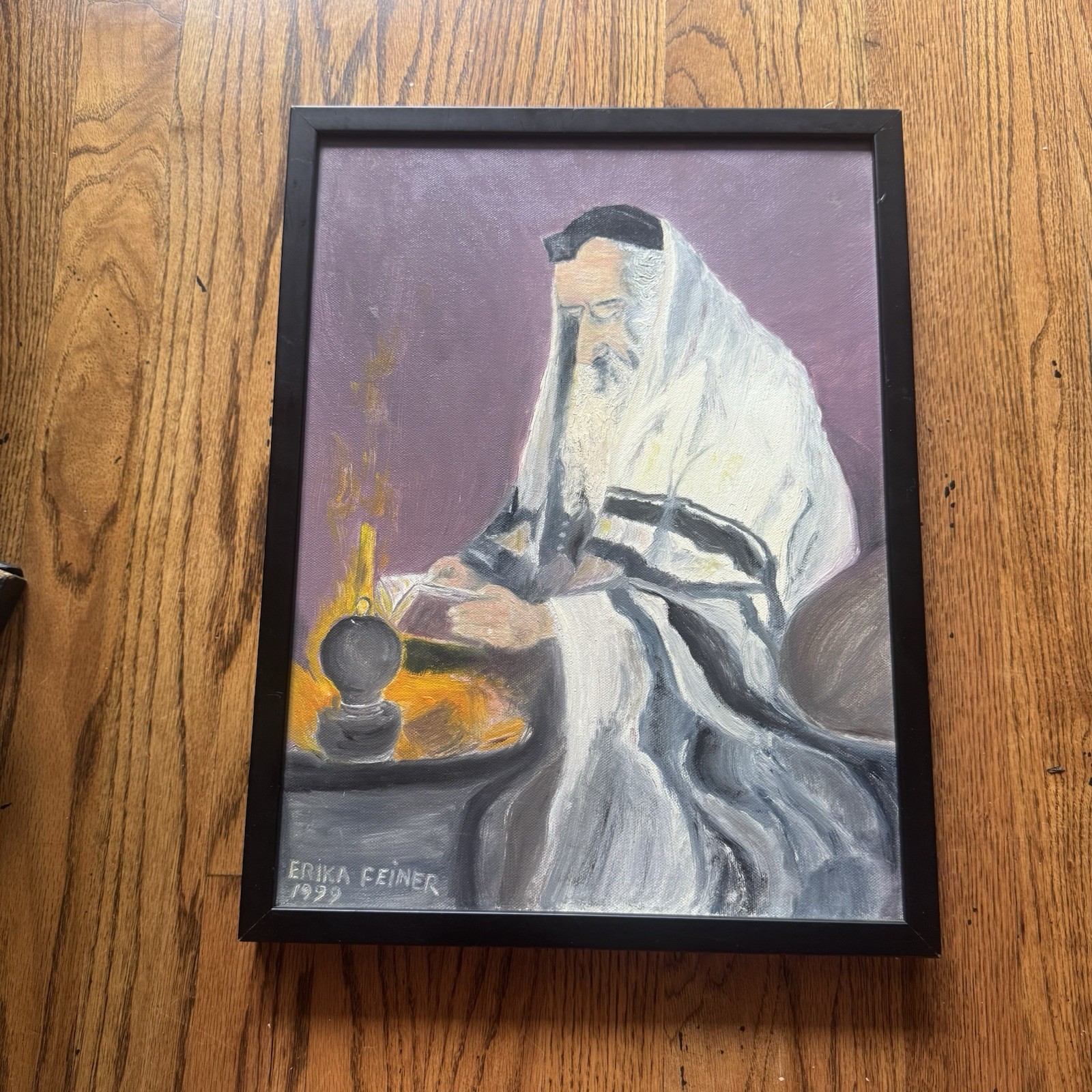 Vintage Original Signed Portrait Painting | Judaica Art Jewish Rabbi | Framed