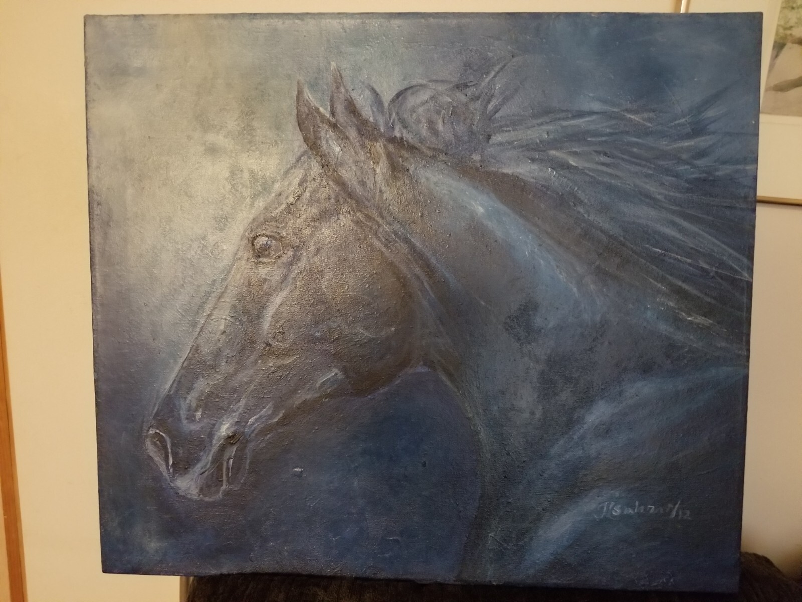 Vintage – Contemporary Spanish Horse painting, 30 x 26 in by Luis Soledad 2012