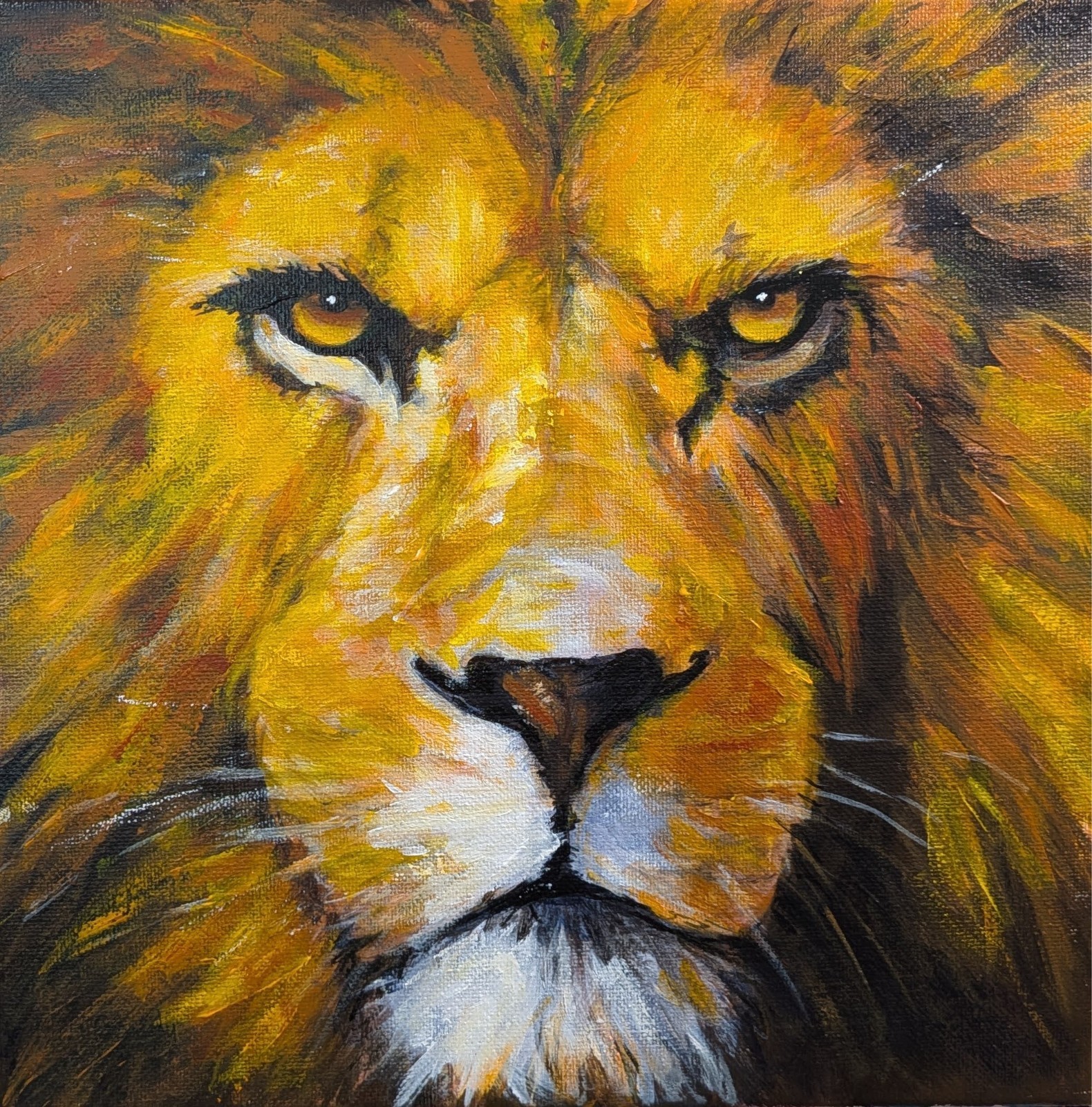 Original Expressionism 10 x 10 Lion King Acrylic Art Canvas Wall Painting