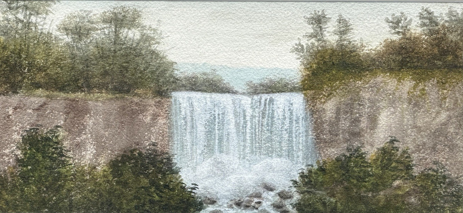 C1900 American School Watercolor Painting With Waterfall. Albany NY Collection