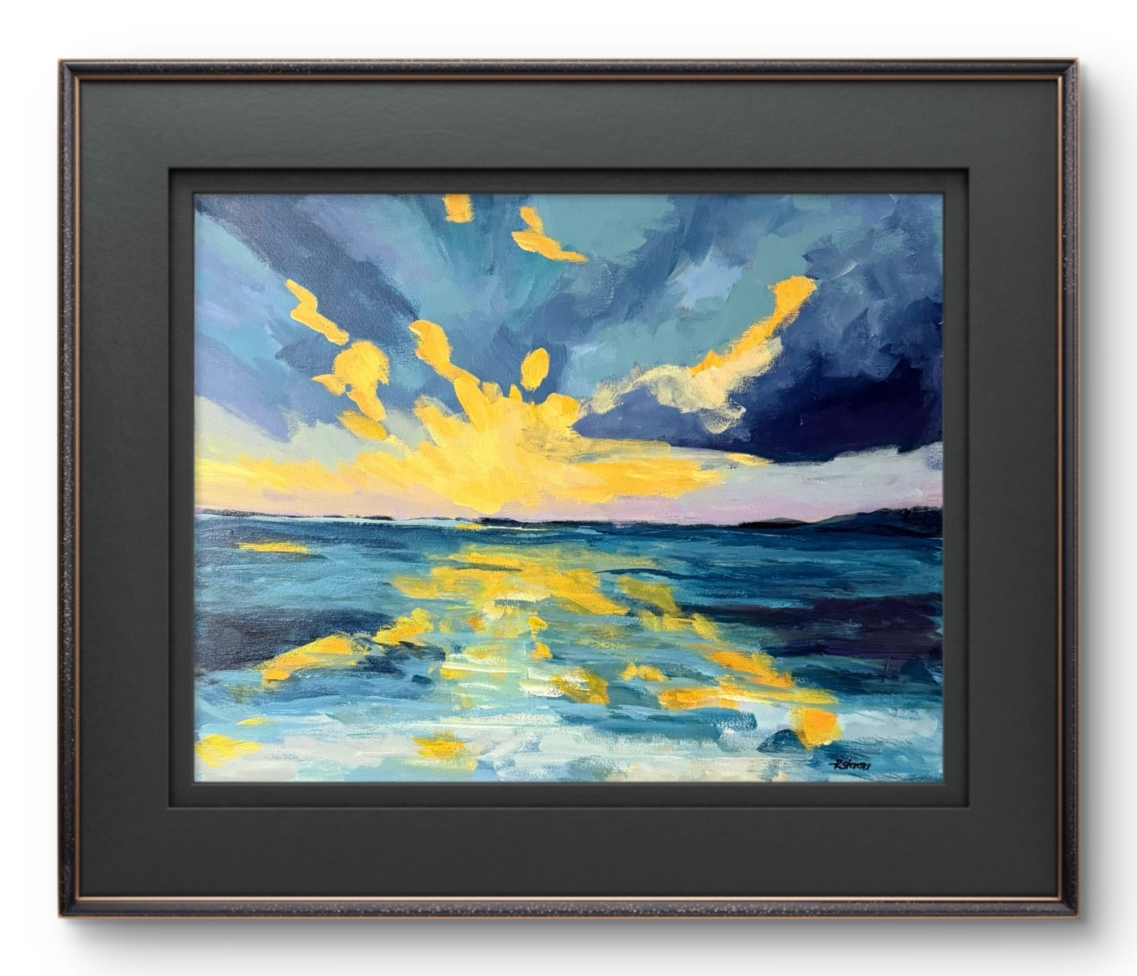 R Stevens Original Ocean Sunset Painting 16×20 Contemporary Seascape Art
