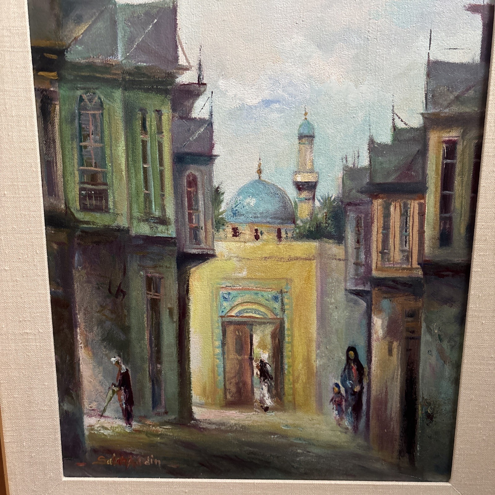 Vintage Oil Painting Constantinople City Scene Mosque Framed 25×21”