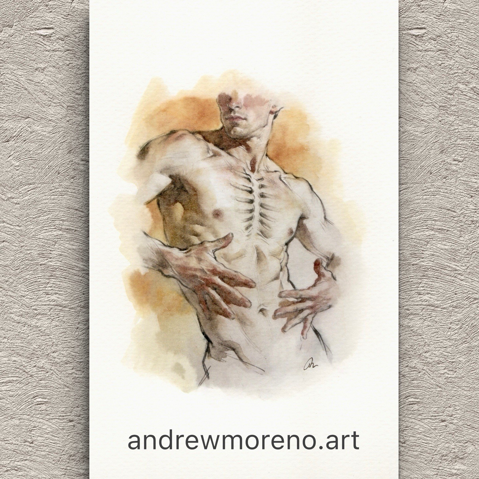 Original Watercolor Painting Male Figure Study Book Page (5.5 × 8.5 inches)