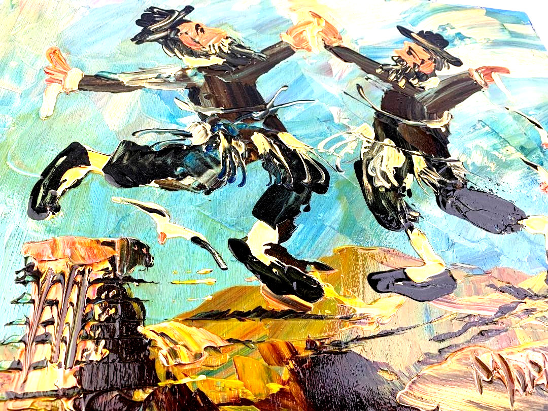 Morris Katz Signed Amazing Original Oil Painting » Rabbis Dancing on the Roof «