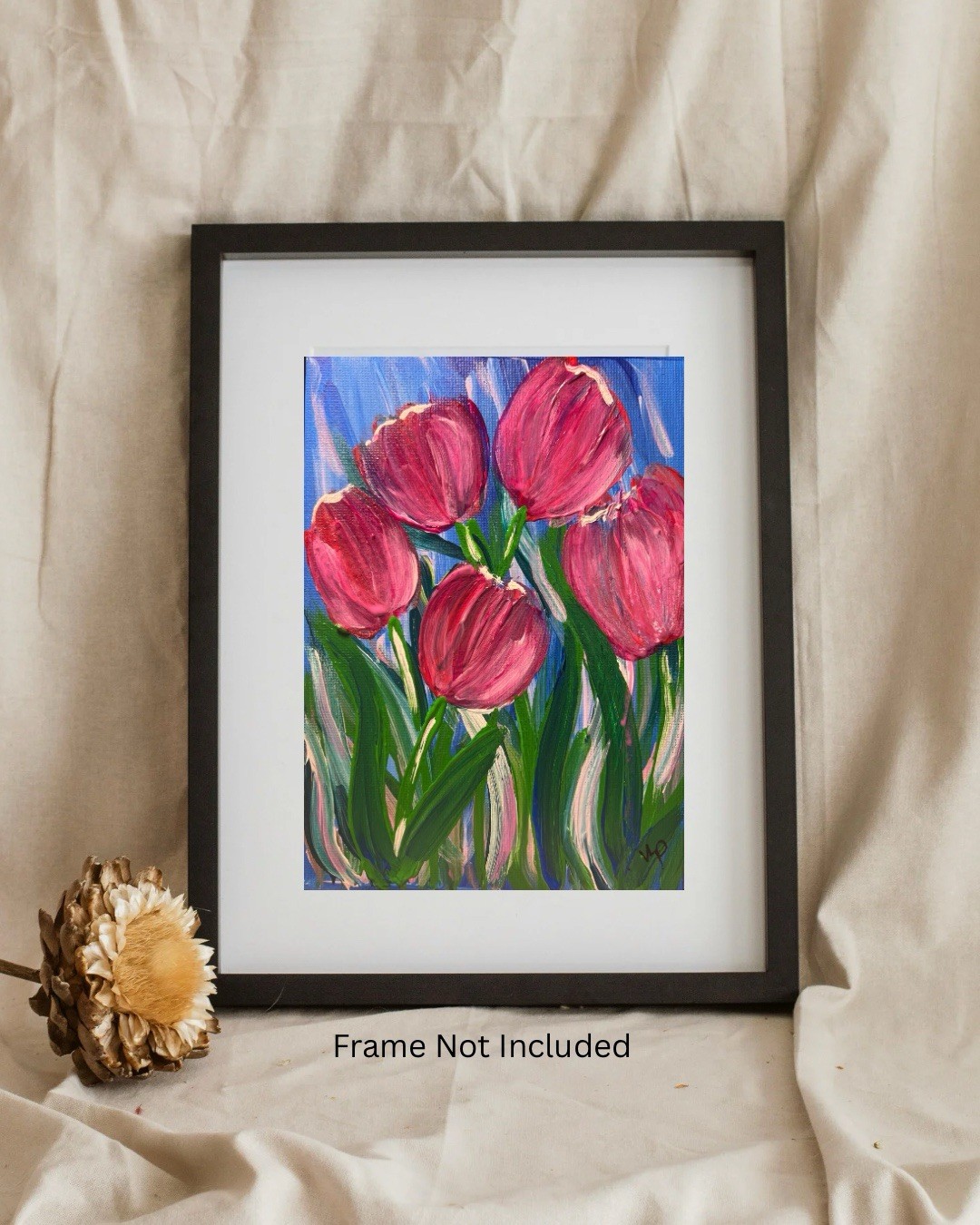 Magenta Tulips Impressionist Abstract Floral Acrylic Small 5×7 Canvas Panel