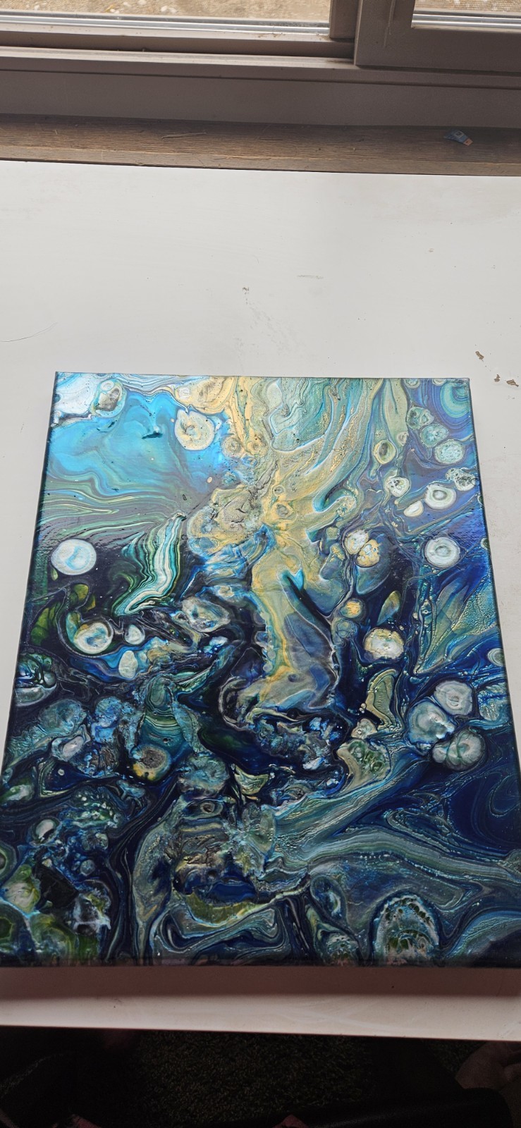 Original Abstract Acrylic Pour Painting Ocean Ripples Modern Wall Art 11×14
