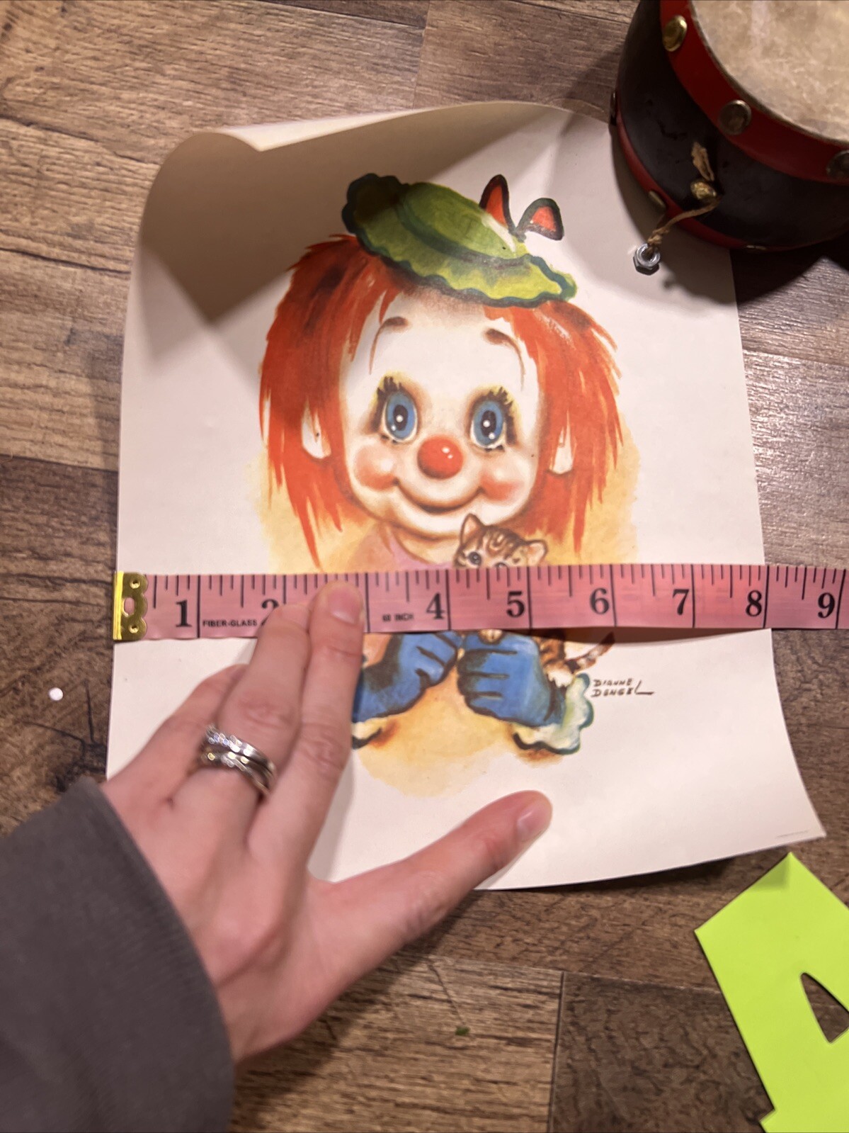 1966 Dianne Dengel Litho Big Eyed Clown Cat 10in X 8in Rolled Not Framed