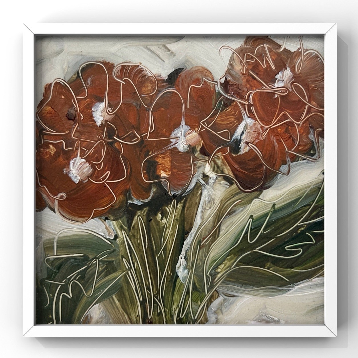 Red Geranium Flowers Art Original Oil Painting Framed Geraniums Artwork Floral