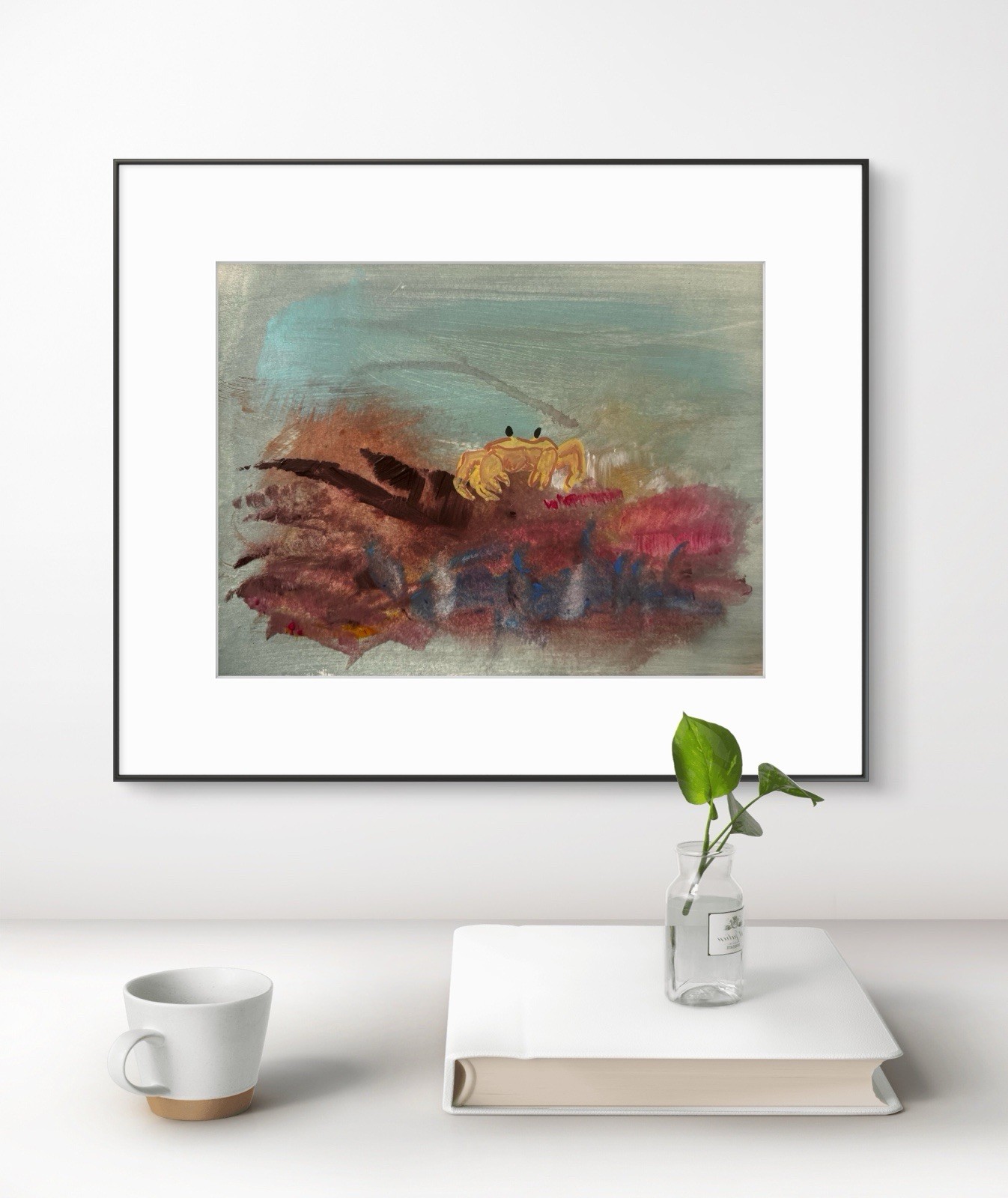 Original Abstract Expressionism 9X12 Crab Paper Colorful Modern Handmade Signed