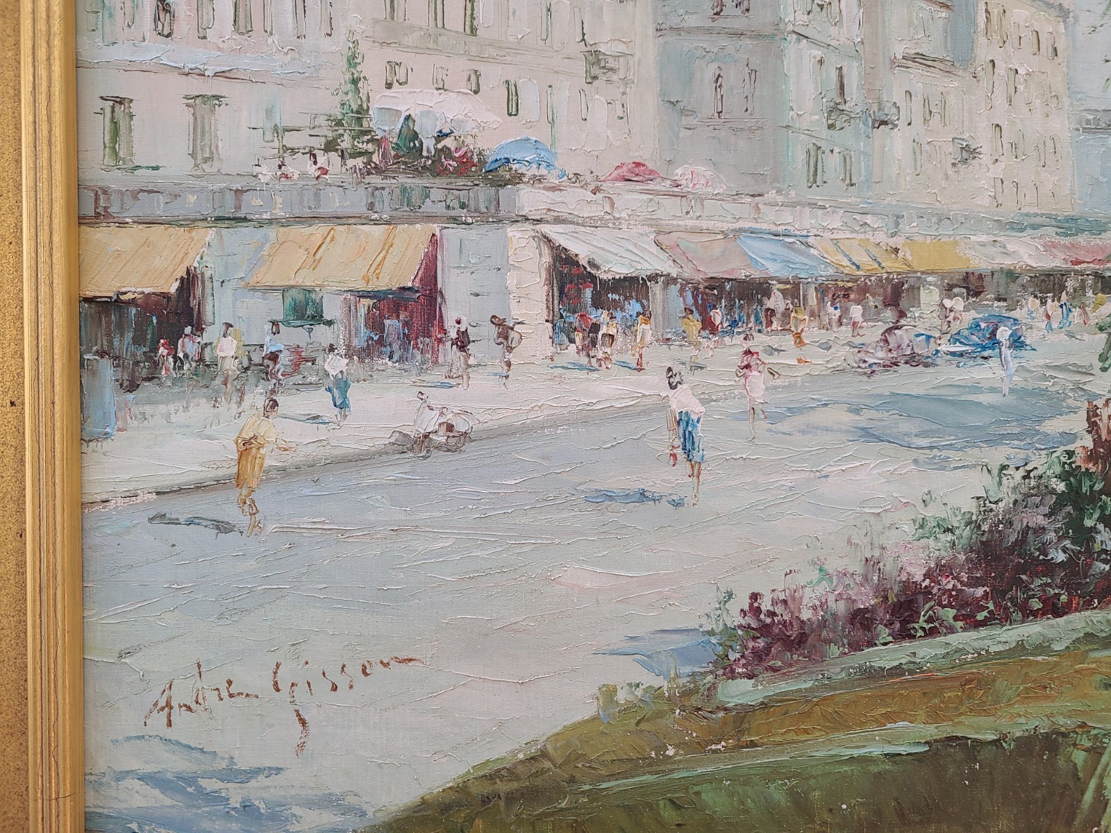 ANDRE GISSON original Oil Painting, Paris Street Scene,Park. One Of His Finest!