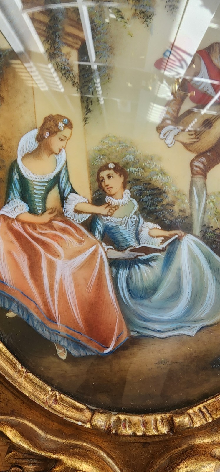 Set of two antique hand painted and signed wall plaques Rococo style