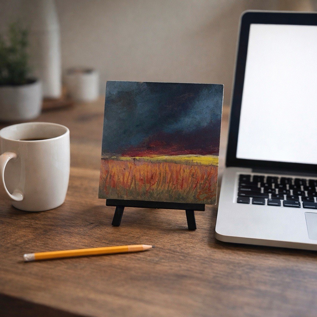 Small Original Landscape Painting 6×6 Acrylic on Wood Panel Relaxing Nature Art