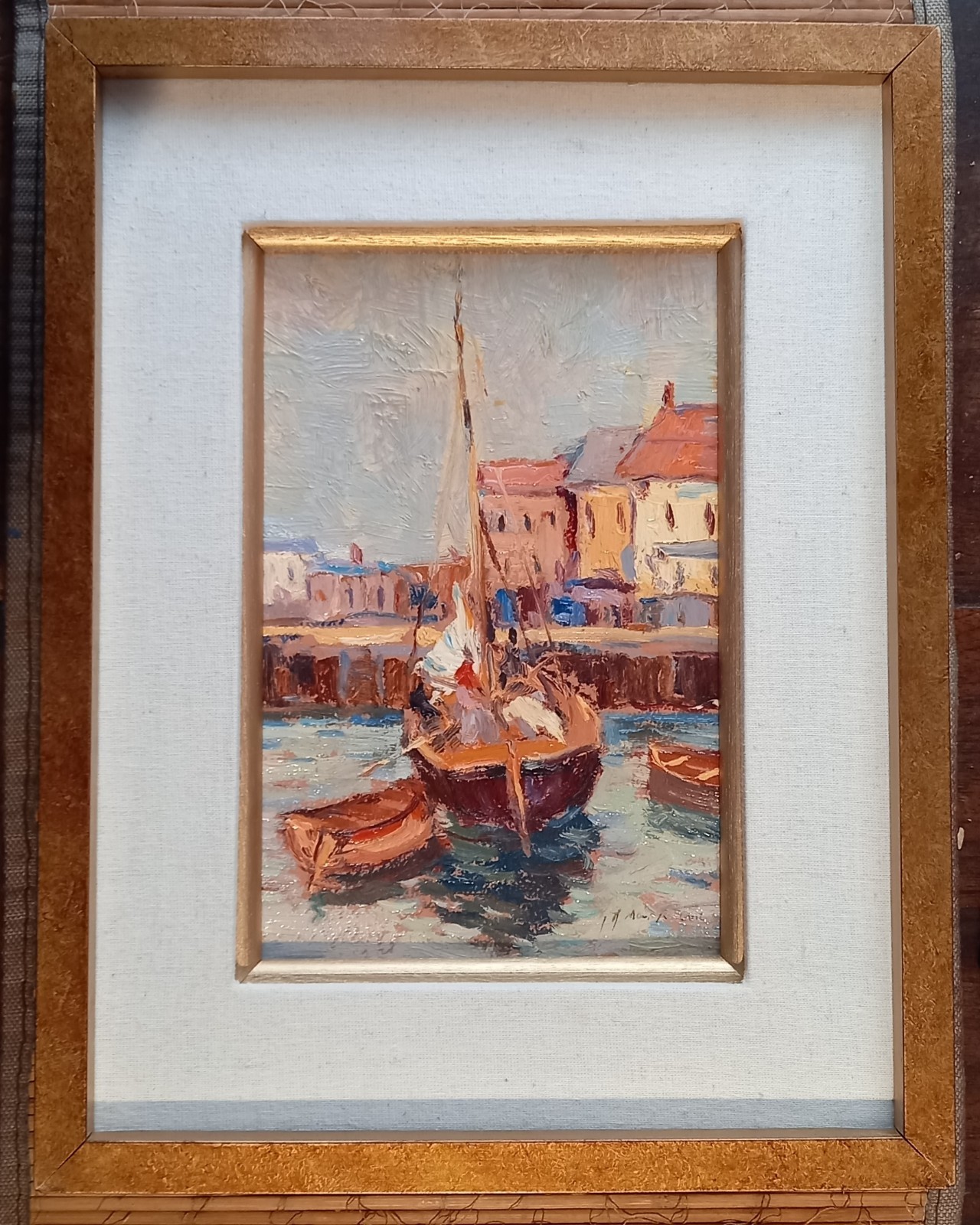 HERIBERTO MONTOYA ORTIZ OLEO ORIGINAL BARCOS ENMARCADO