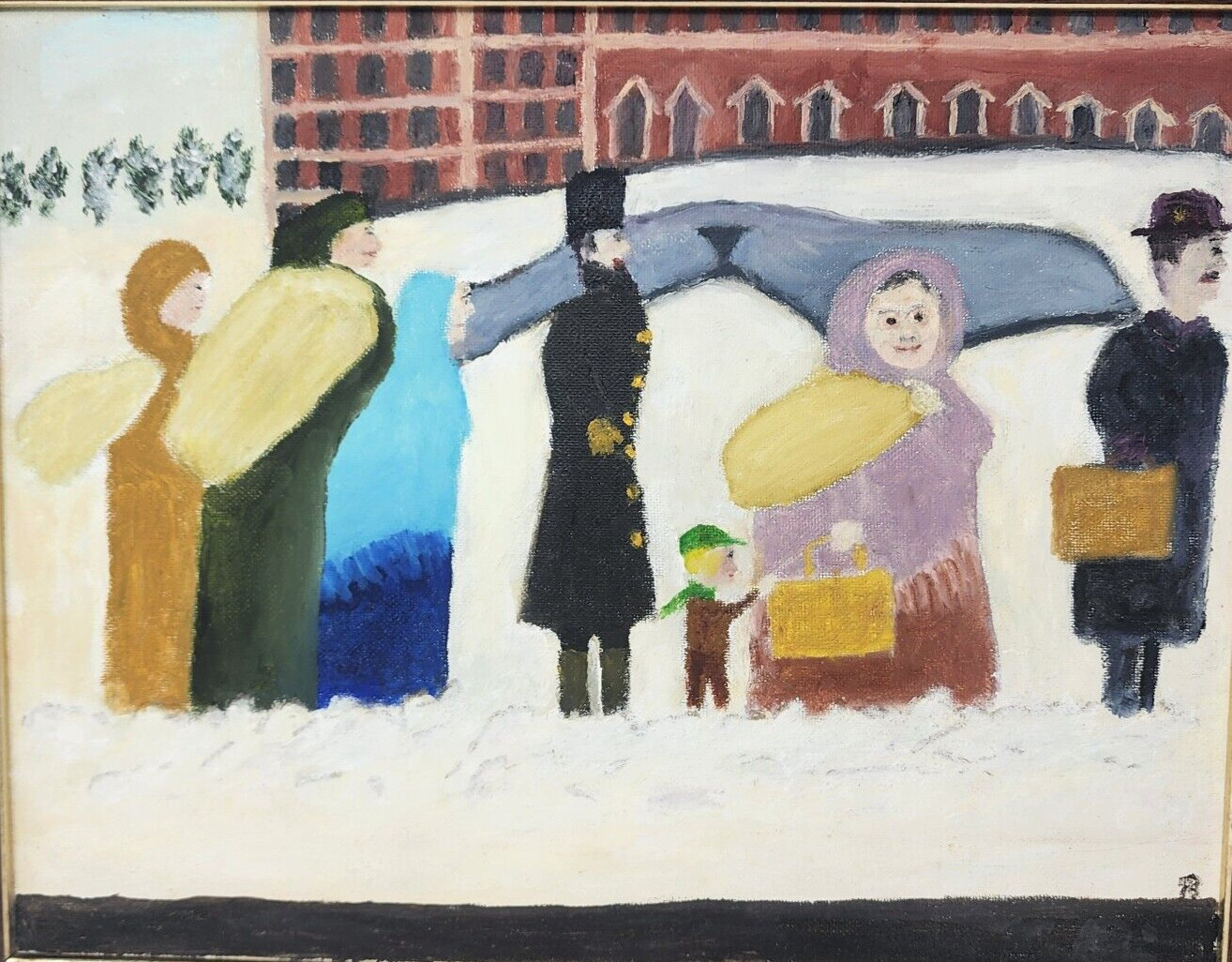 Original Acrylic Painting Primitive ‘The Immigrants’ Wintertime Ohio Artist 1973