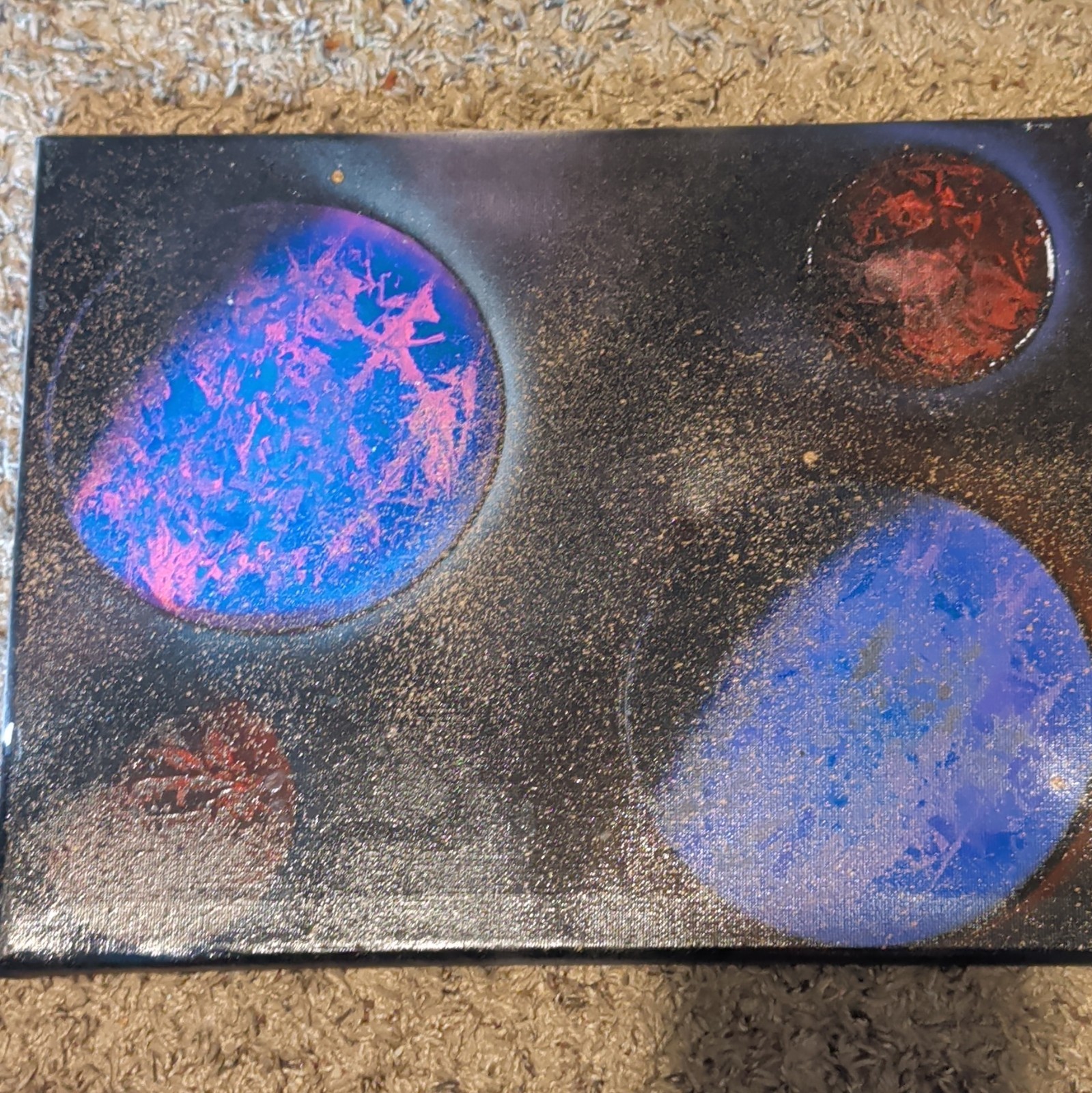 Abstract Outer Space Planets Painting, Unframed Single Piece Canvas Panel