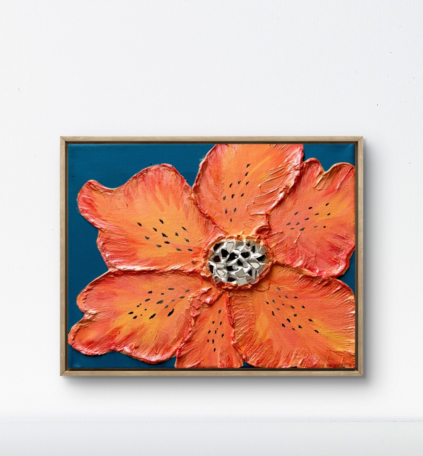 Original Apricot Flower Painting 8×10 Mosaic Flower 3D Textured Abstract Art