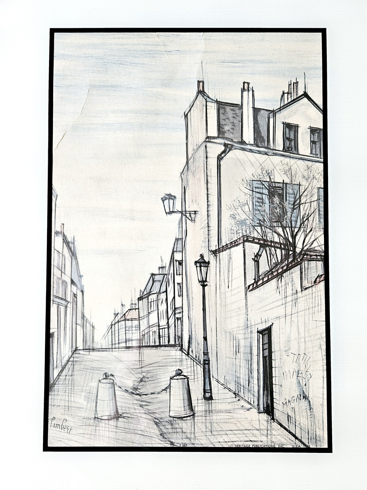 Listed French Artist, R. Lambert – MCM Paris Street Scene – 1962, Framed Litho