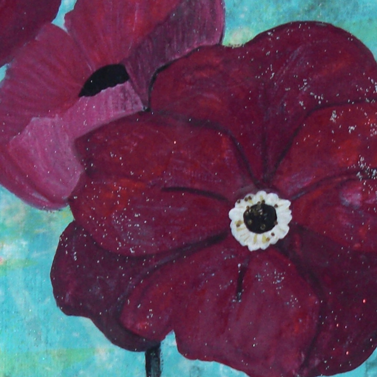 Original Mixed Media Painting Red Poppies Small Floral Art, Alicia Hayes