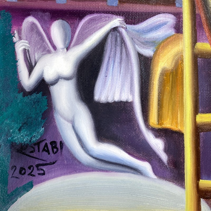 Mark Kostabi «Shifting» Framed Original Painting Canvas Hand Signed