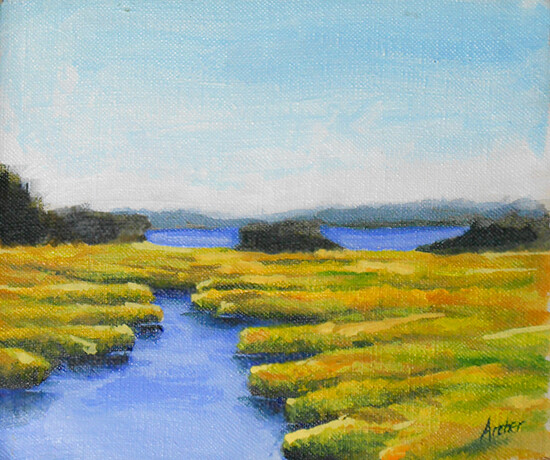 Maine Kennebunkport York River Marsh Original Oil Painting ~5 x 6 in. Archer