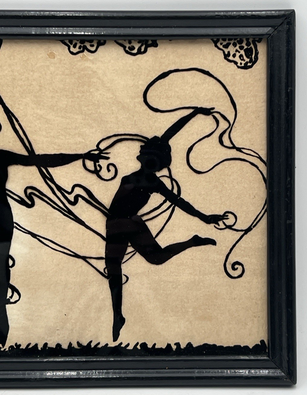 REVERSE PAINTED THREE DANCING GIRLS SILHOUETTE 14-3/4″ X 8-1/2″ UNSIGNED