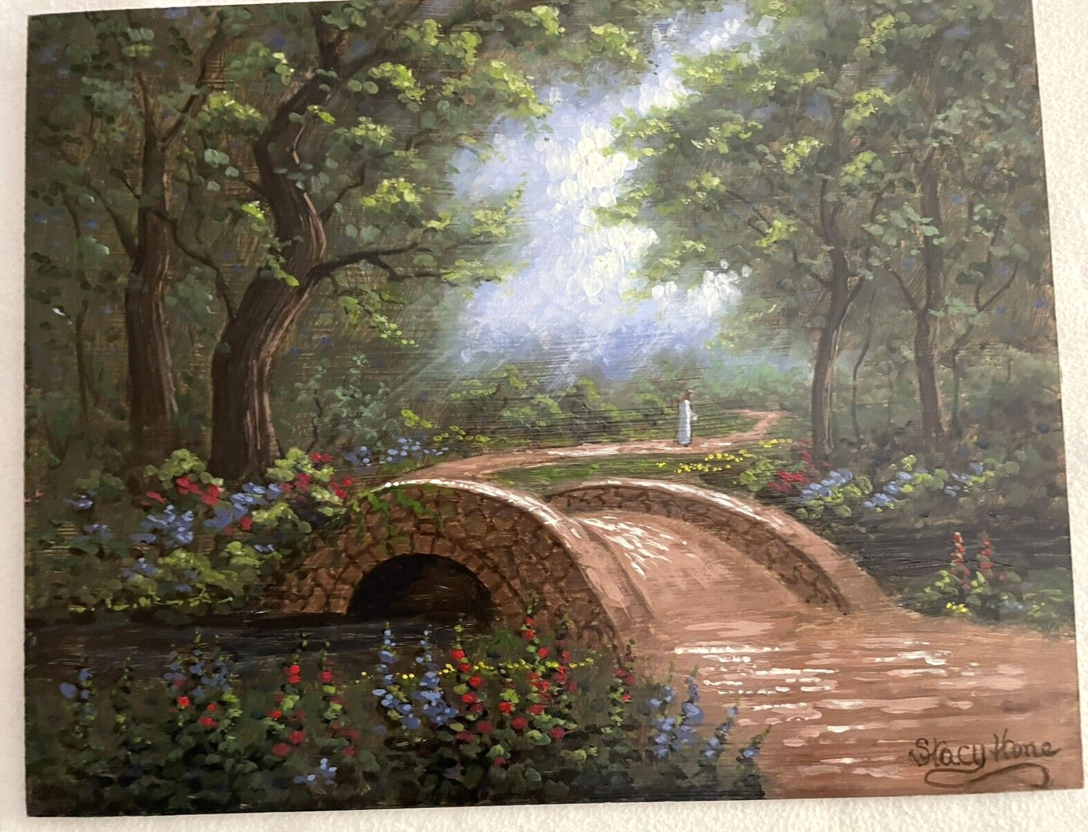 Original Oil/Acrylic Painting 11×14 Garden Footpath Bridge One of a kind