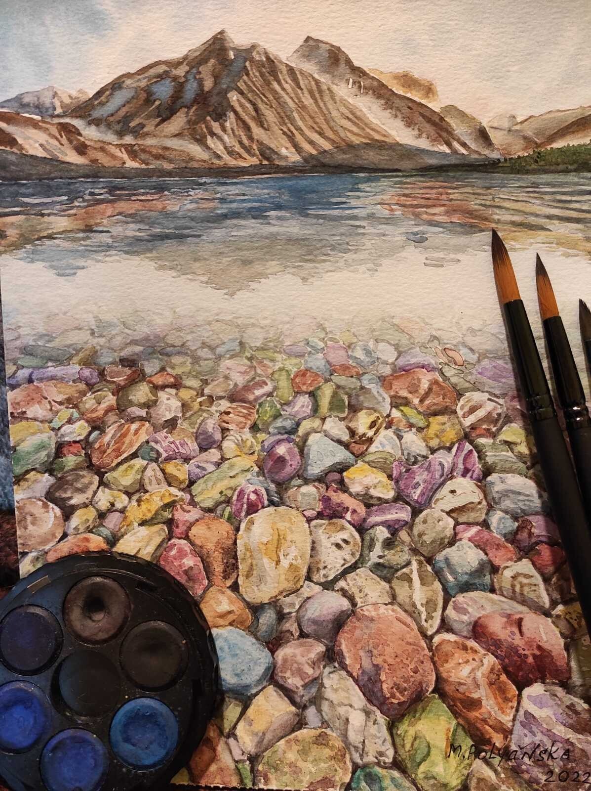 USA ROCKS Original Artwork Modern Painting Landscape LAKE McDONALD Seascape A4