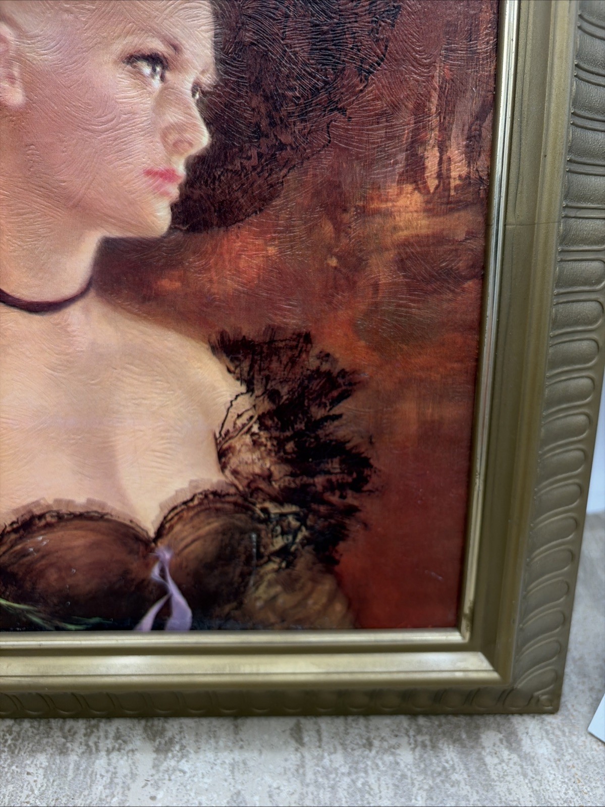 Pretty Lady Art In Plastic Frame Printed Oil Painting 10.75”X 12.75”