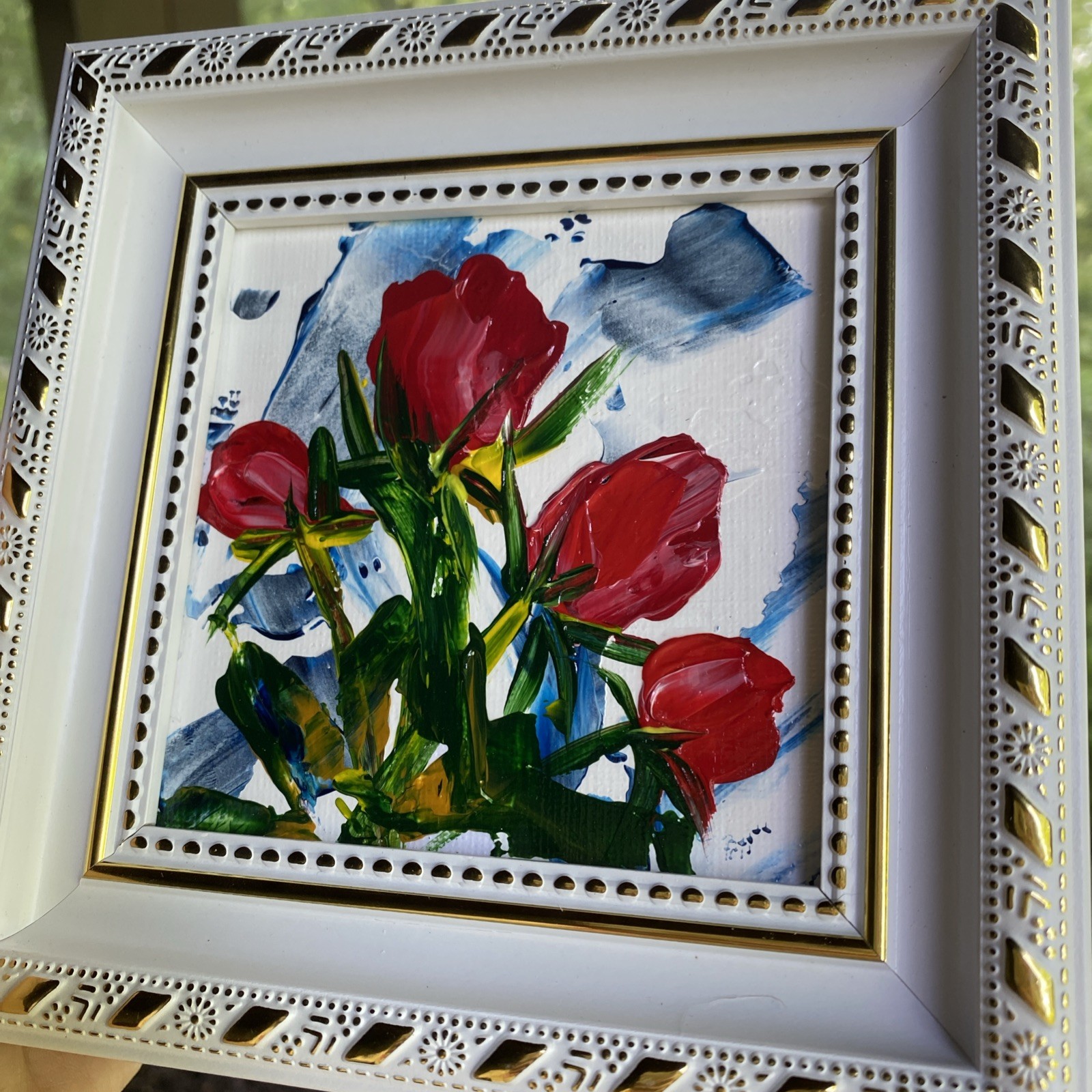 Red Rose,abstract Flower,Original Acrylic Painting On Canvas Panel,4/4 Framed