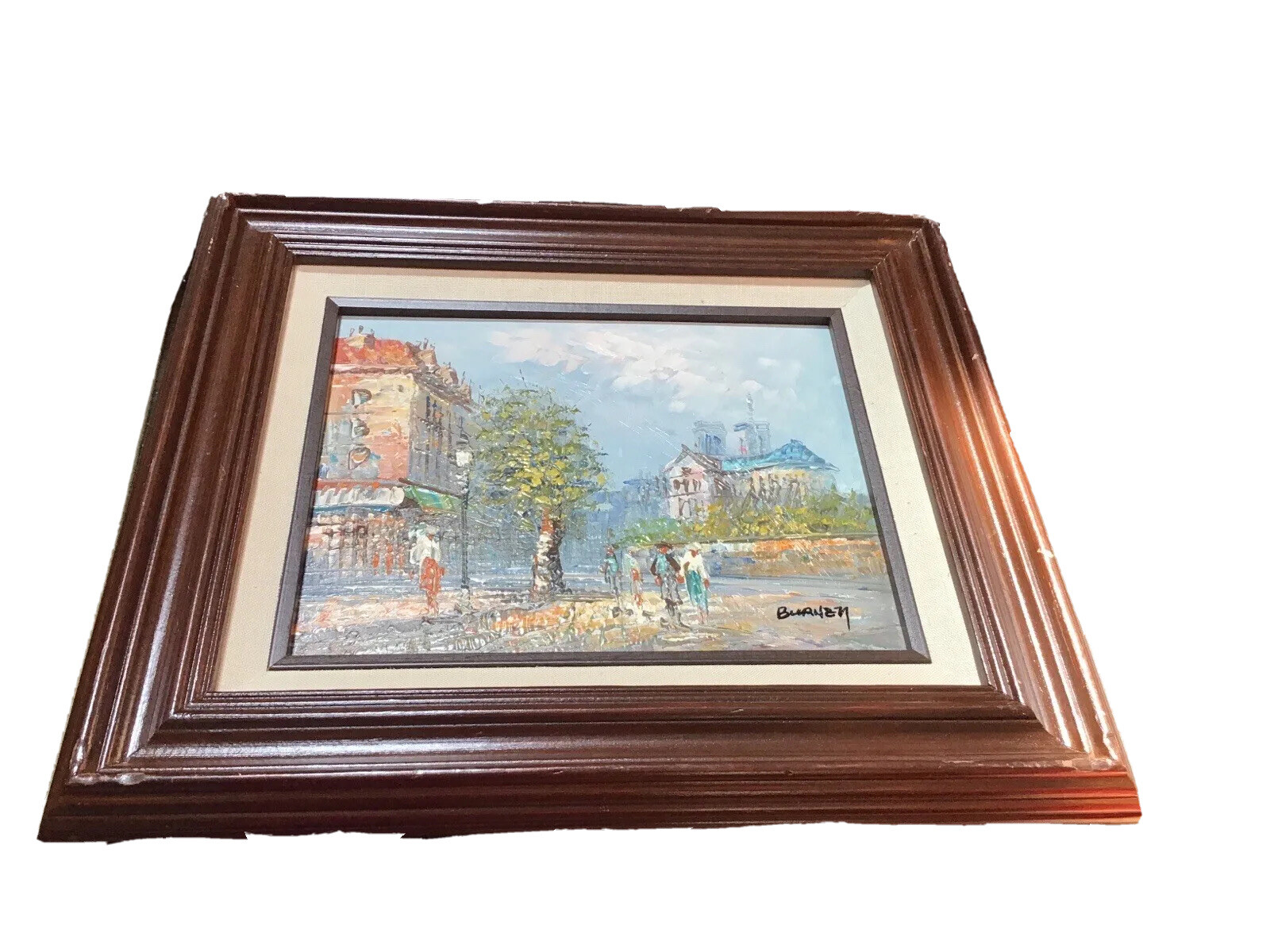 CAROLINE BURNETT PARIS STREET SCENE OIL ON BOARD PAINTING SIGNED VINTAGE FRAMED