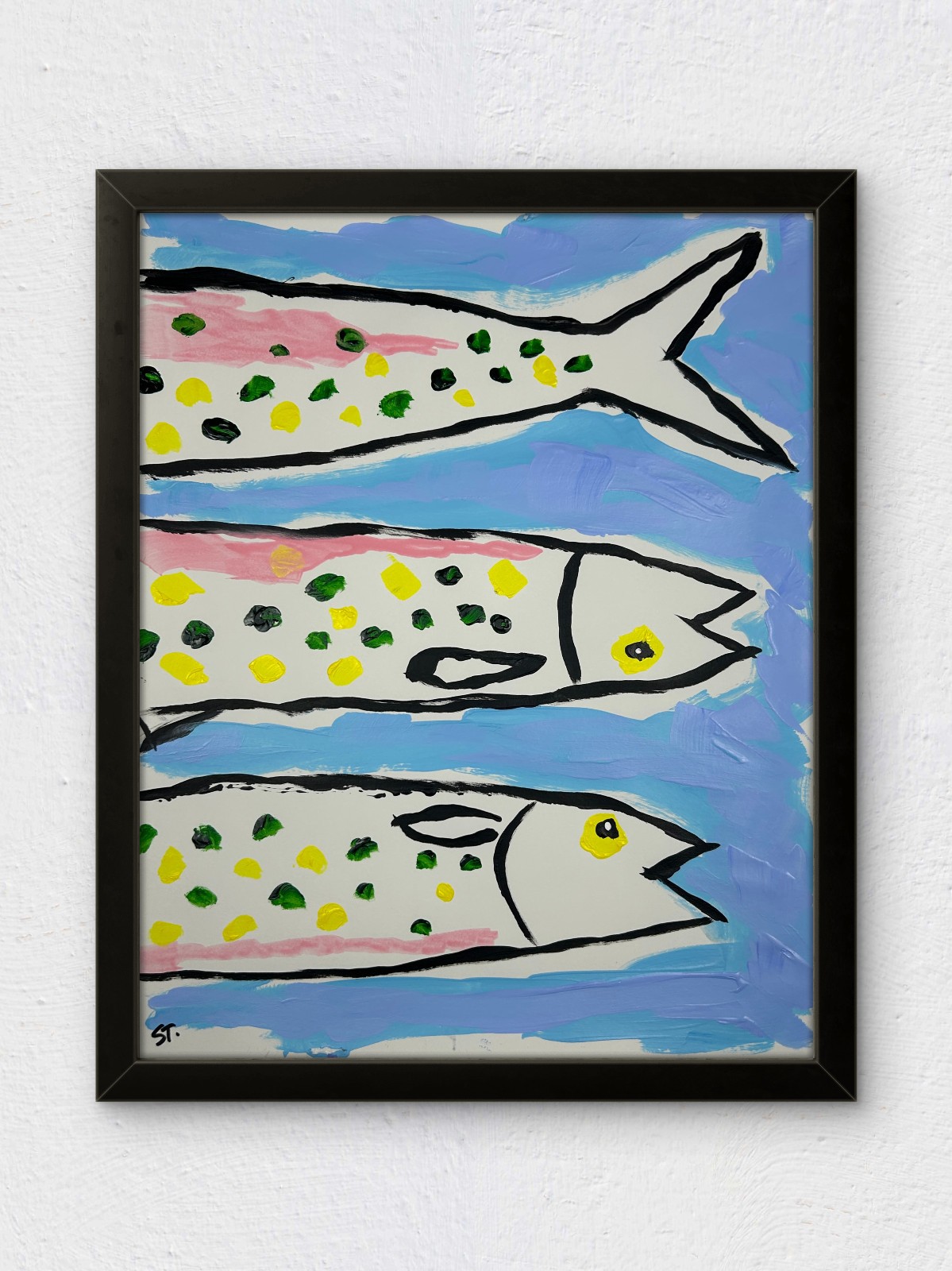 Folk Art Fish Whimsical Animal Painting STerling Original Paper Art 11×14