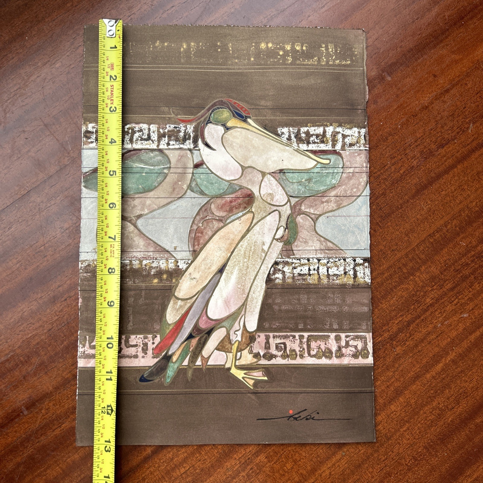 Beki Killorin Vintage Original Watercolor Abstract Pelican Painting Signed RARE