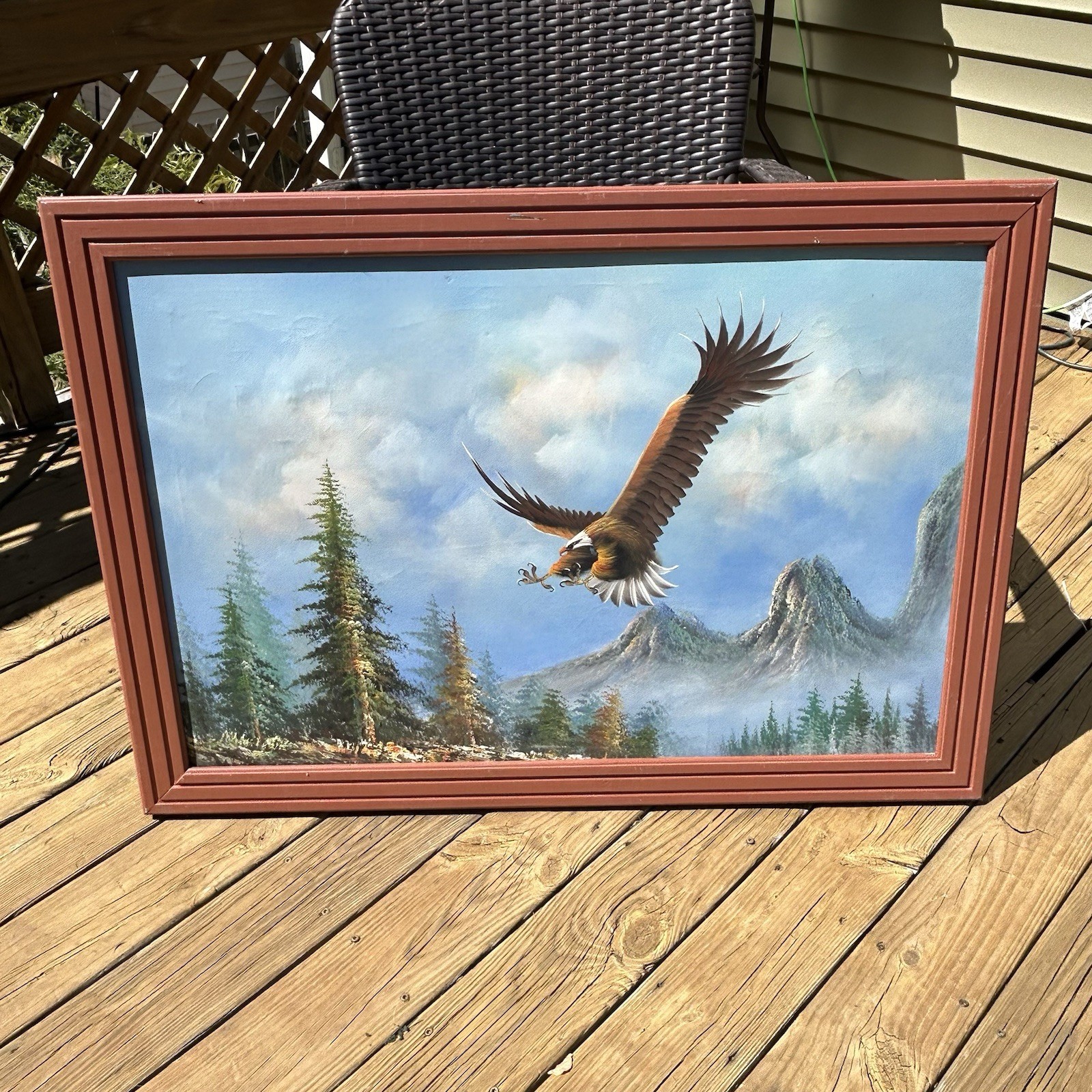 Soaring Bald Eagle in Flight Oil Painting On Canvas Nature Realism Framed