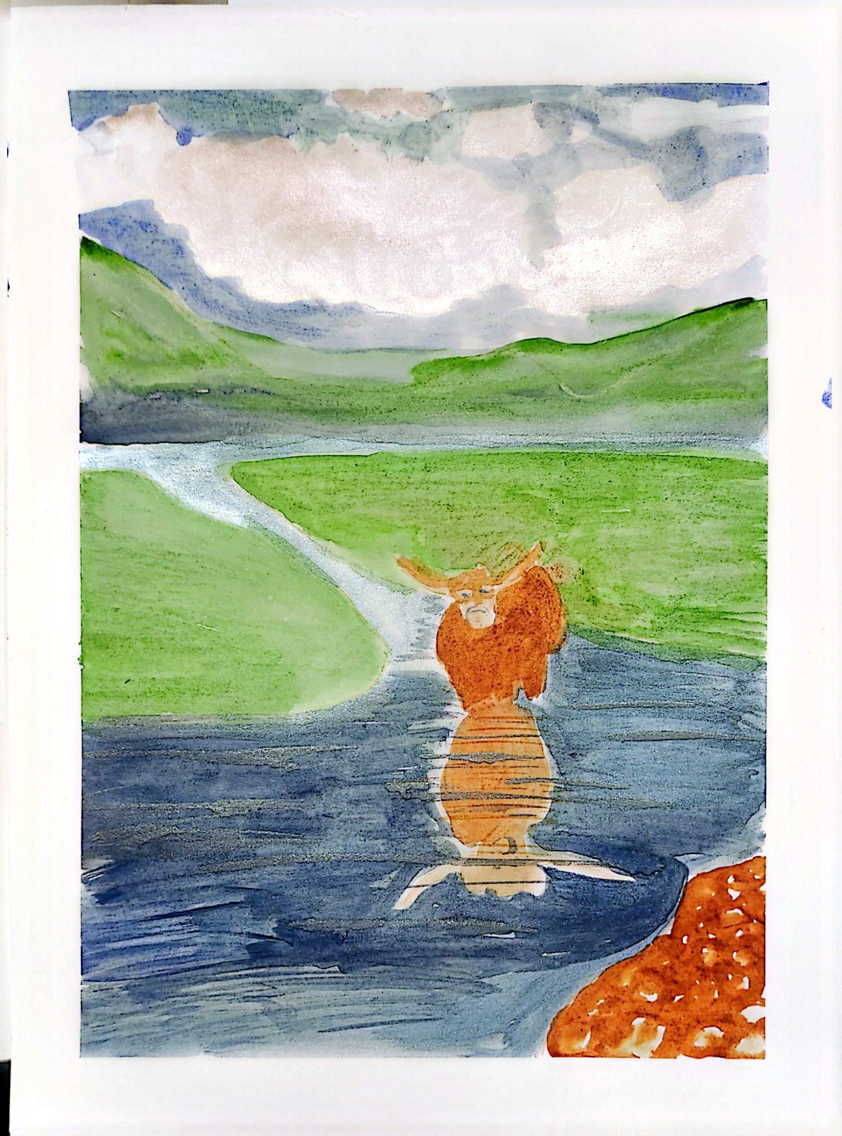 Highland Cow Argyll Scotland Original Impressionist Watercolor 9×11 Paper Signed
