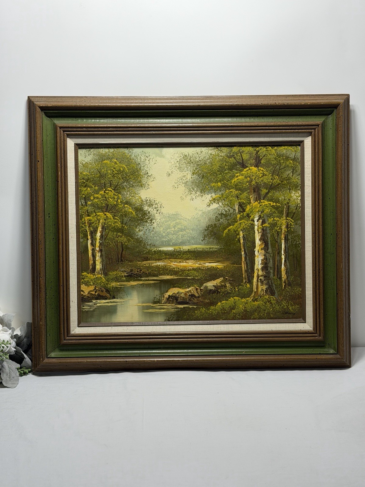 Vintage Framed Oil Painting On Canvas Autumn Landscape River Williams 23”x27”