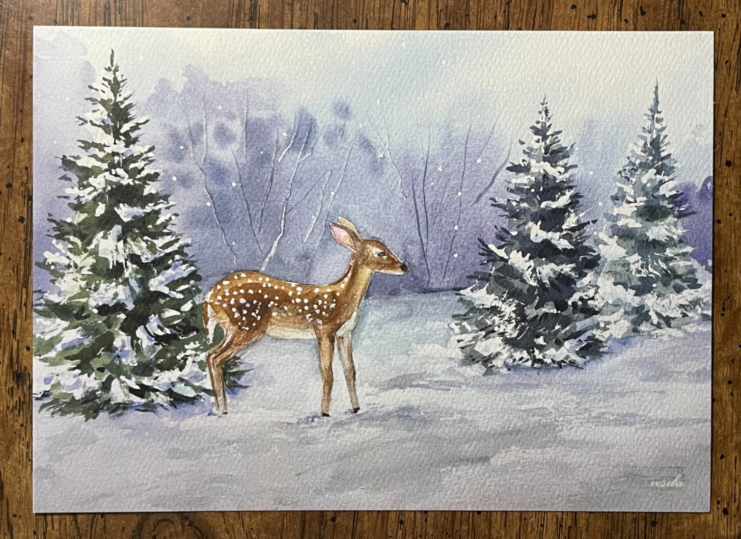 Art Print Watercolor Painting Landscape Winter Christmas (5×7 inches) – NEW