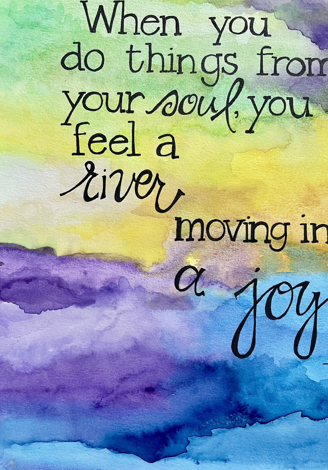 Original Watercolor Hand-lettered & Inspirational, Rumi- Blue, Yellow, Purple