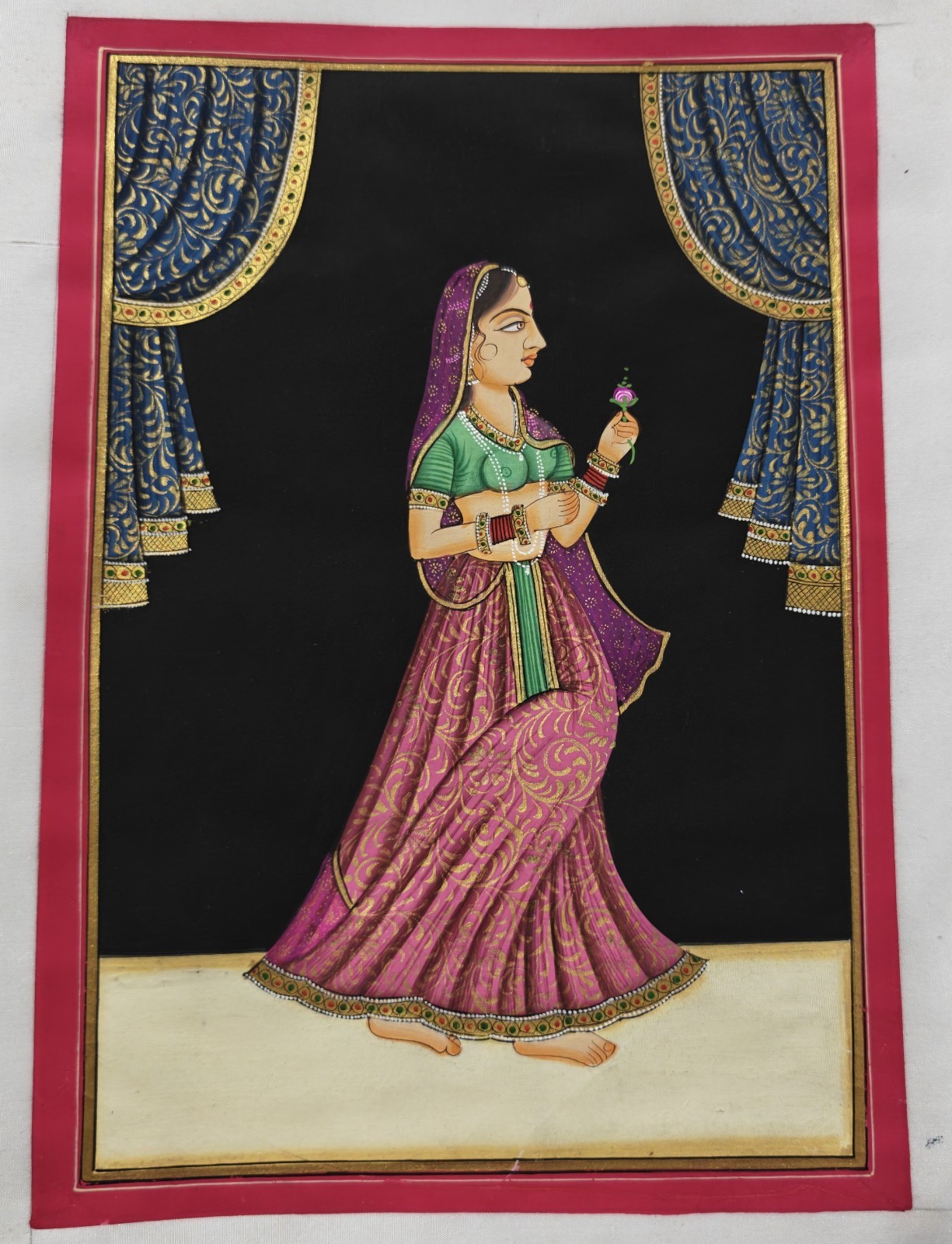 Indian Wall Art Decor Silk Painting Royal Rajasthani Lady Ethnic Bohemian Decor