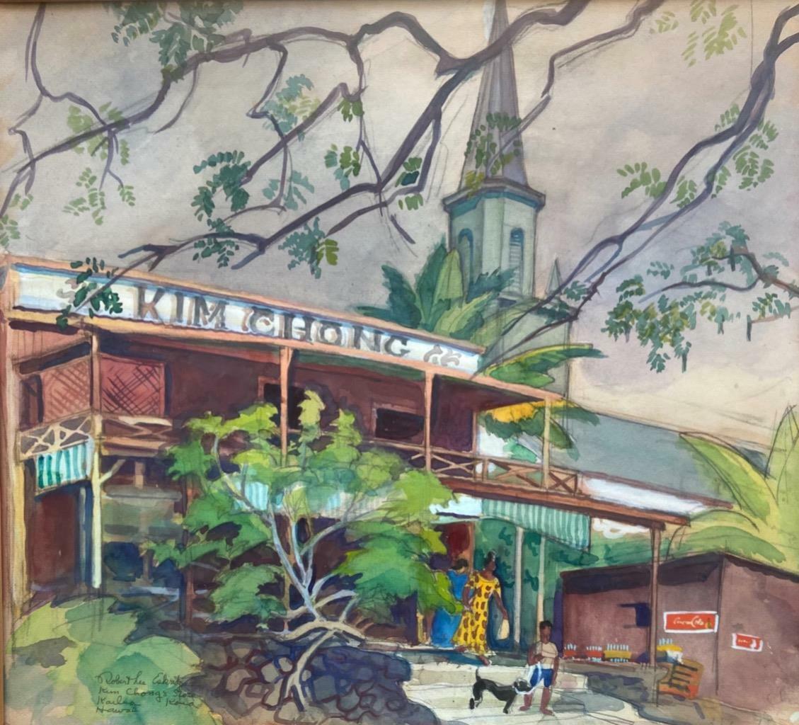 Robert Lee Eskridge Kailua Kim Chong’s Store Hawaiian Art Watercolor Painting