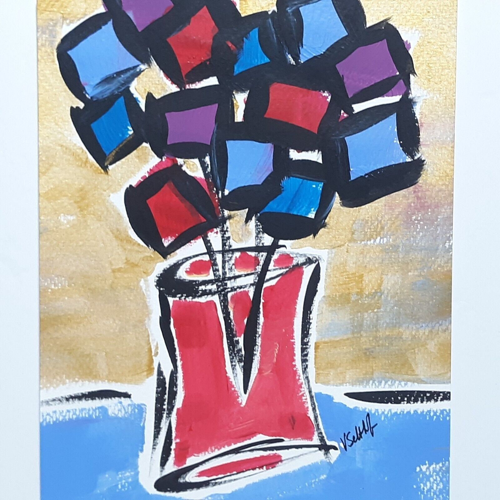 Floral Art Original Abstract Flower 8×10 Painting Modern Pop Art Minimalist