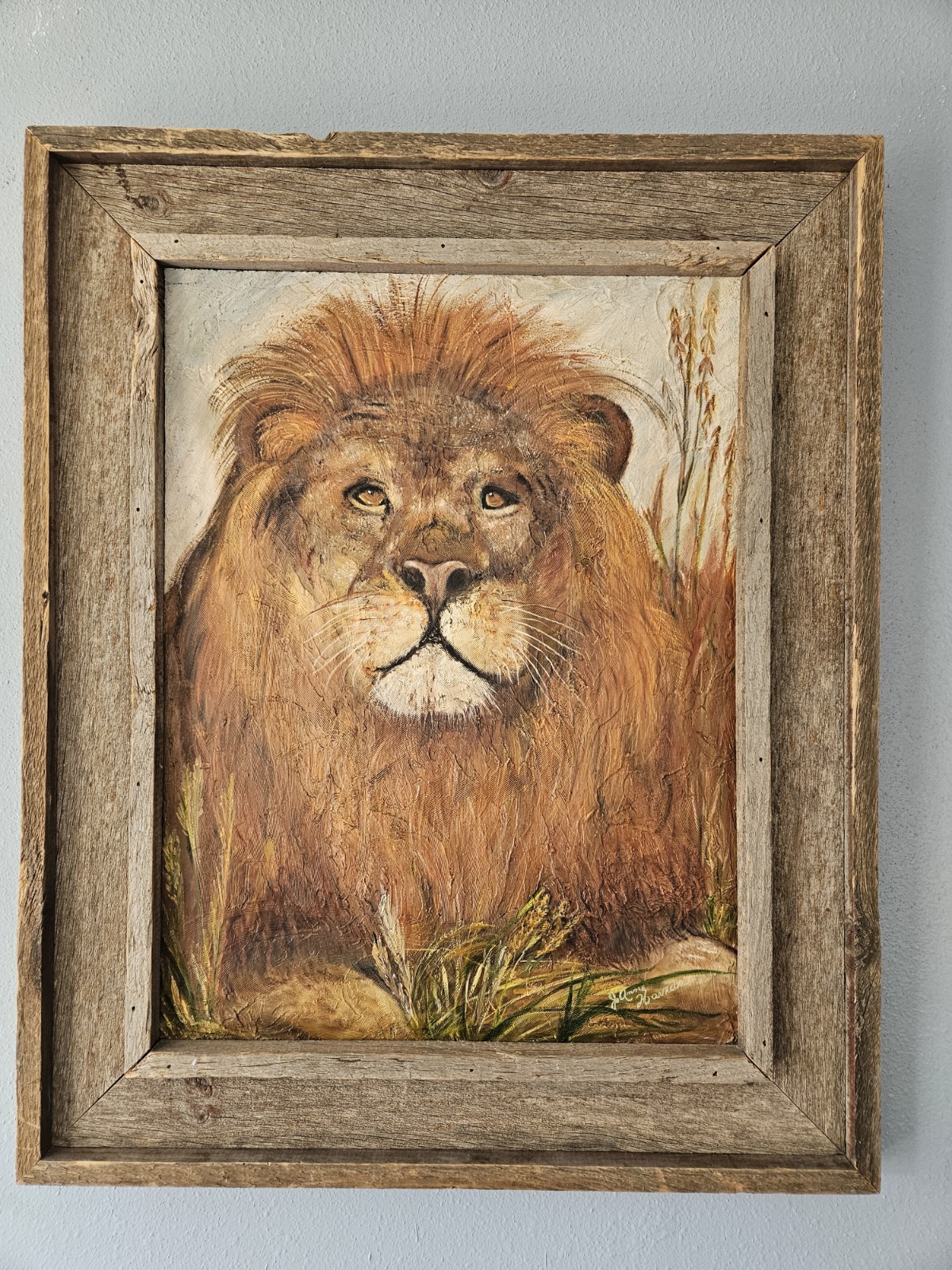 31″×25″ Original Oil On Board Impressionist Painting Of A Great Lion Artist Sign