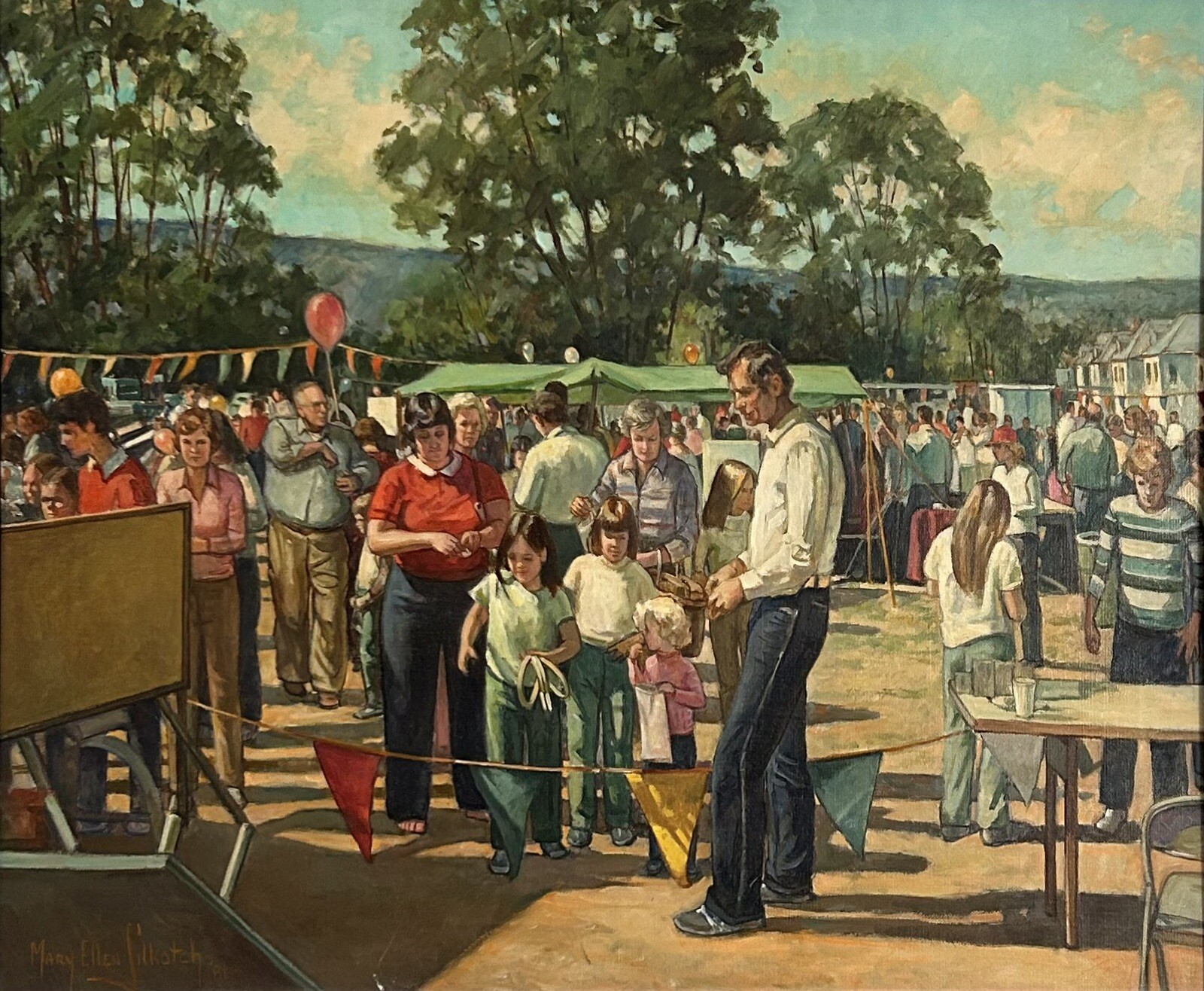 Mary Ellen Silkotch NJ Original Oil Canvas “Church Fair” Realism Painting 1981
