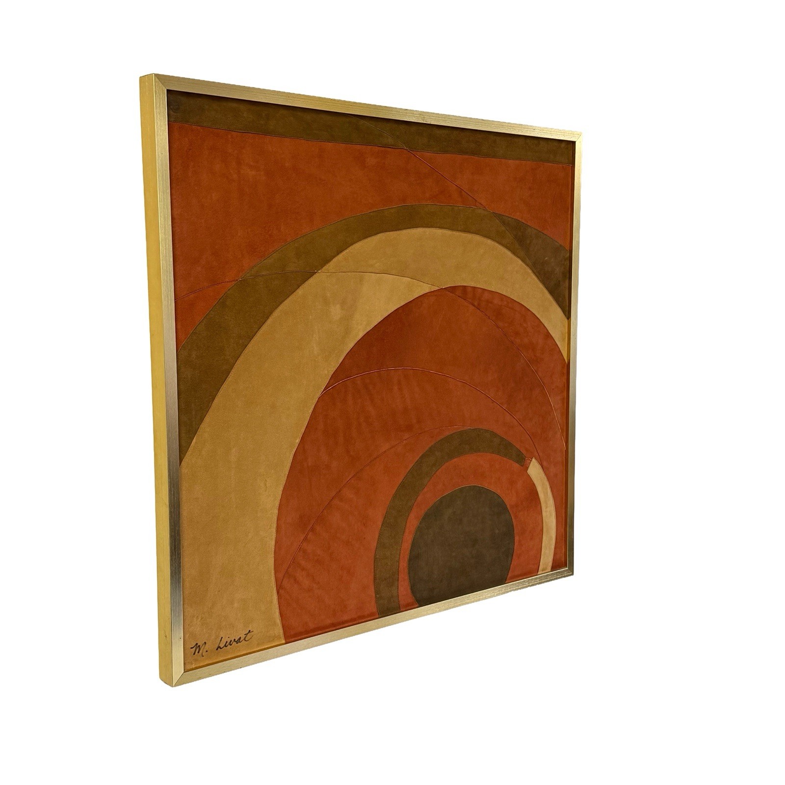 Vintage Mid Century Suede Leather Geometric Abstract Art Signed M. Lavit 30×30