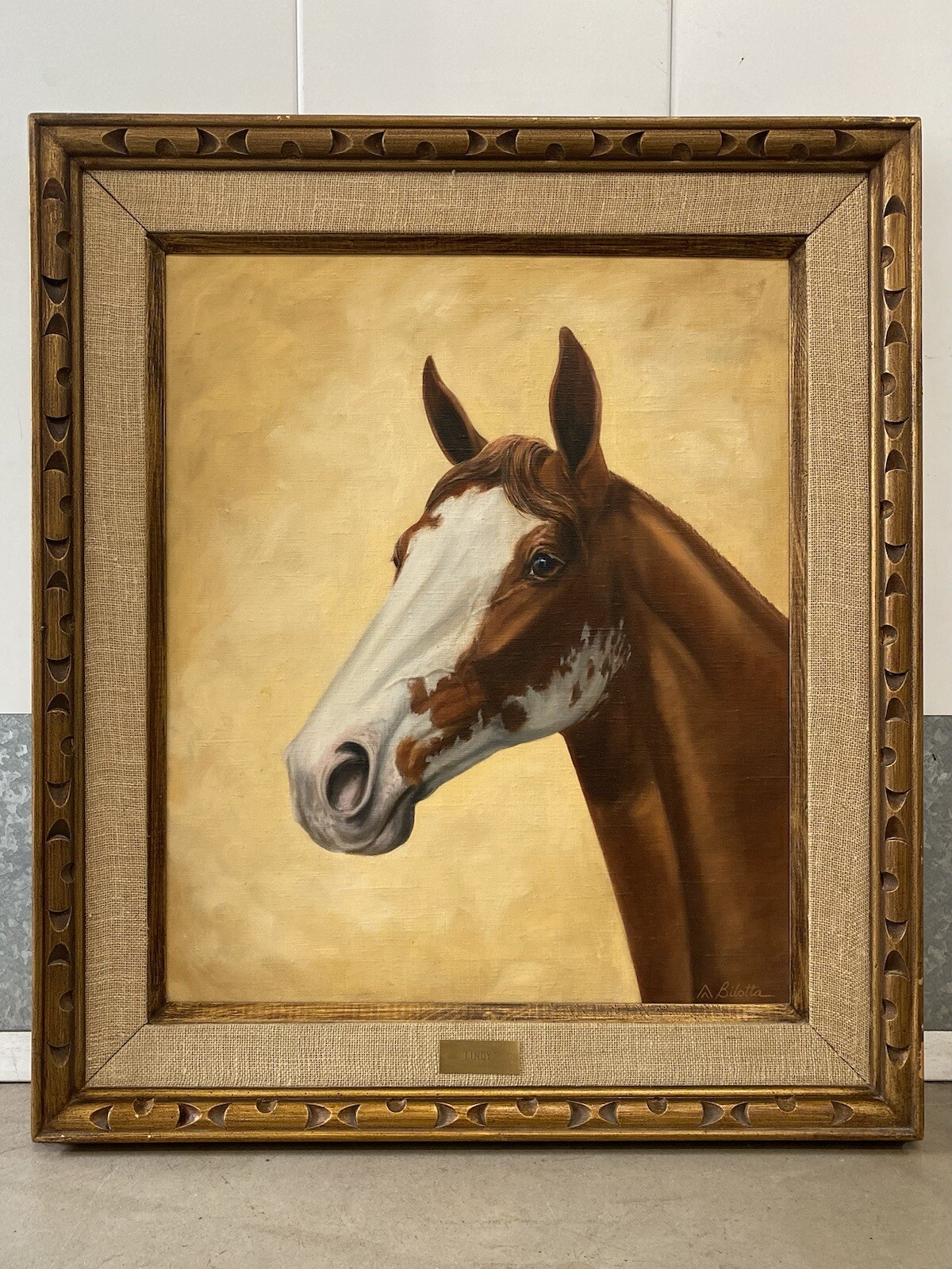 🔥 RARE Fine Vintage Old Western American Paint Horse Oil Painting BILOTTA 1960s